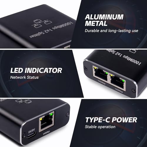 Kuolao Gigabit Ethernet Splitter 1 To 2 Port High-Speed 1000Mbps Rj45 Internet Adapter Supports Cat5E/Cat6/Cat7/Cat8 Cables