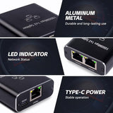 Kuolao Gigabit Ethernet Splitter 1 To 2 Port High-Speed 1000Mbps Rj45 Internet Adapter Supports Cat5E/Cat6/Cat7/Cat8 Cables