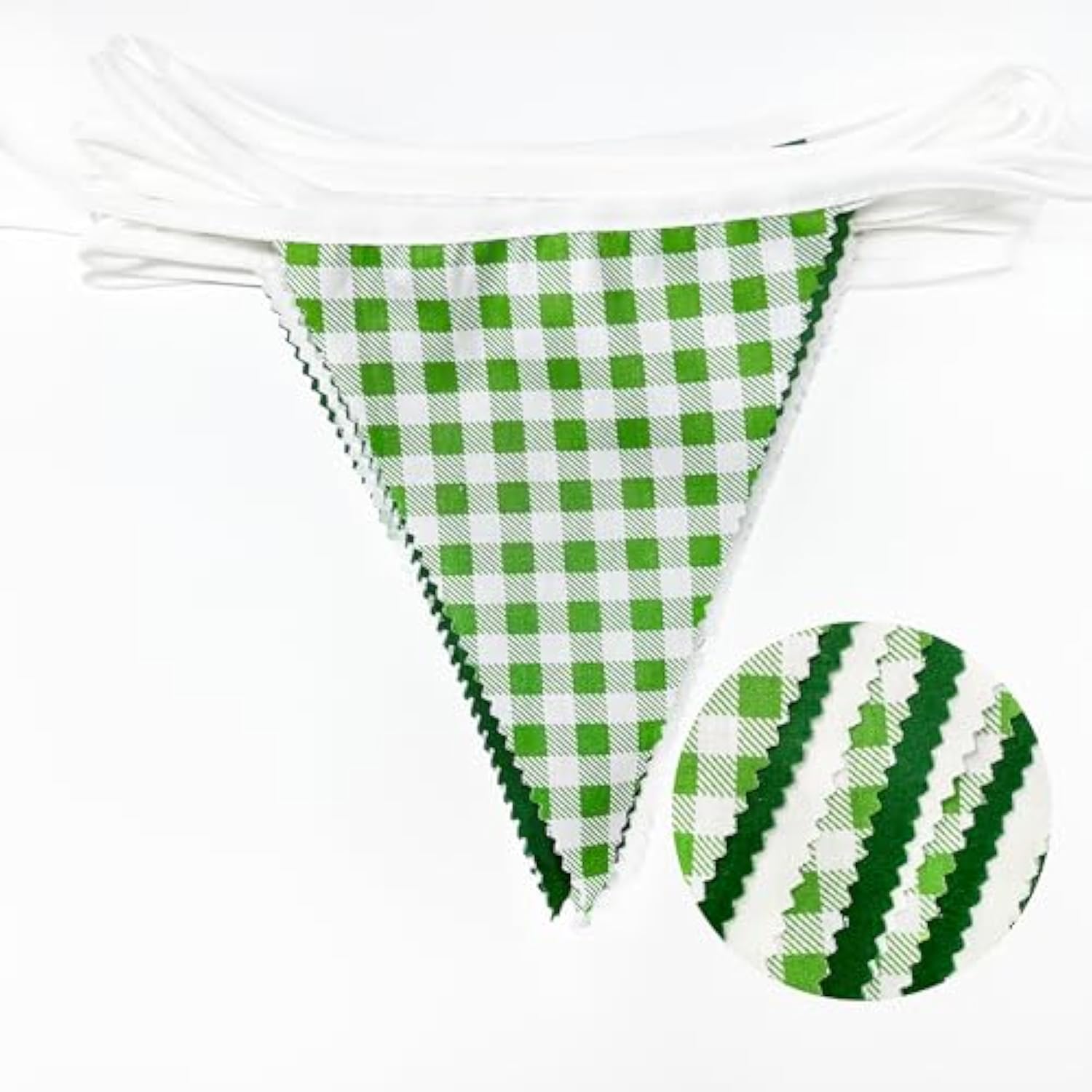 32ft Green Buffalo Plaid Pennant Garland — Checkered Fabric Party Decor