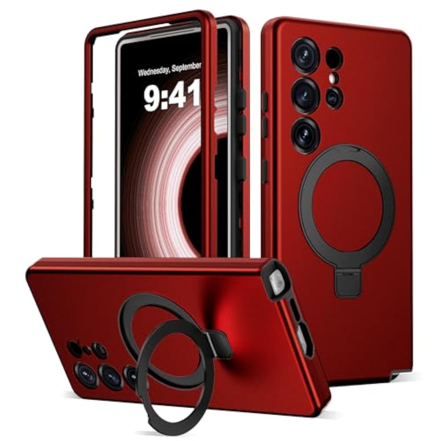 Designed For Samsung Galaxy S25 Ultra Case With Magnetic Ring Stand [Compatible With Mag-Safe][Military Grade Drop Protection][Build In Kickstand] S25 Ultra Phone Case 6.9",Red
