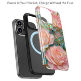 For Iphone 15 Pro Max Case Cute - Wireless Charging Compatible - Dual-Layer Hard Shell + Silicone Cover - Aesthetic Protective Trendy Phone Case For Women - Blooming Pink Rose