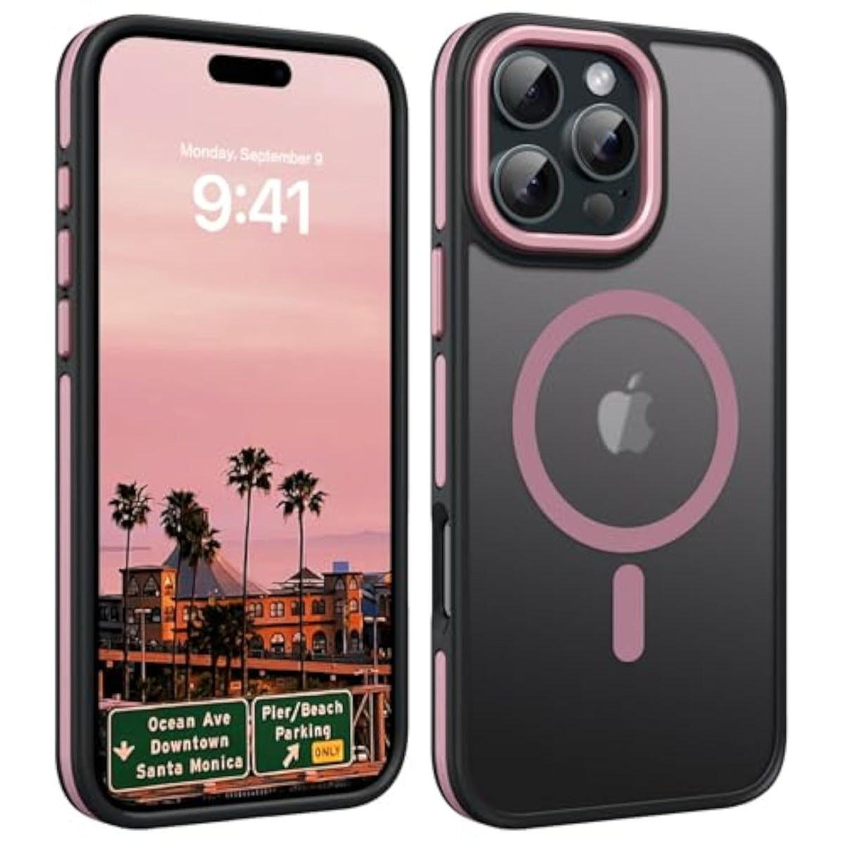 Case For Iphone 16 Pro Max, Magnetic Case [Compatible With Magsafe] Supports Wireless Charging Slim Translucent Matte Women Men Shockproof Protective Back Phone Cover 6.9 Inch, Black/Pink