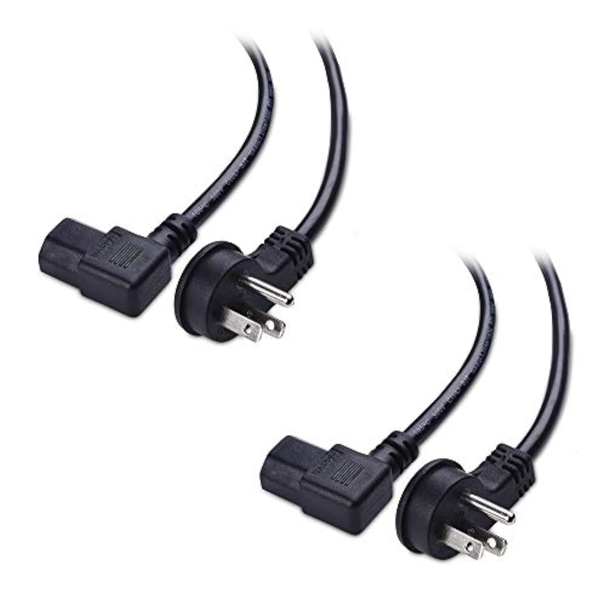 Cable Matters 2-Pack 16 AWG Low Profile Right Angle Power Cord, 90 Degree Power Cord, 6 Feet (NEMA 5-15P to Angled IEC C13)