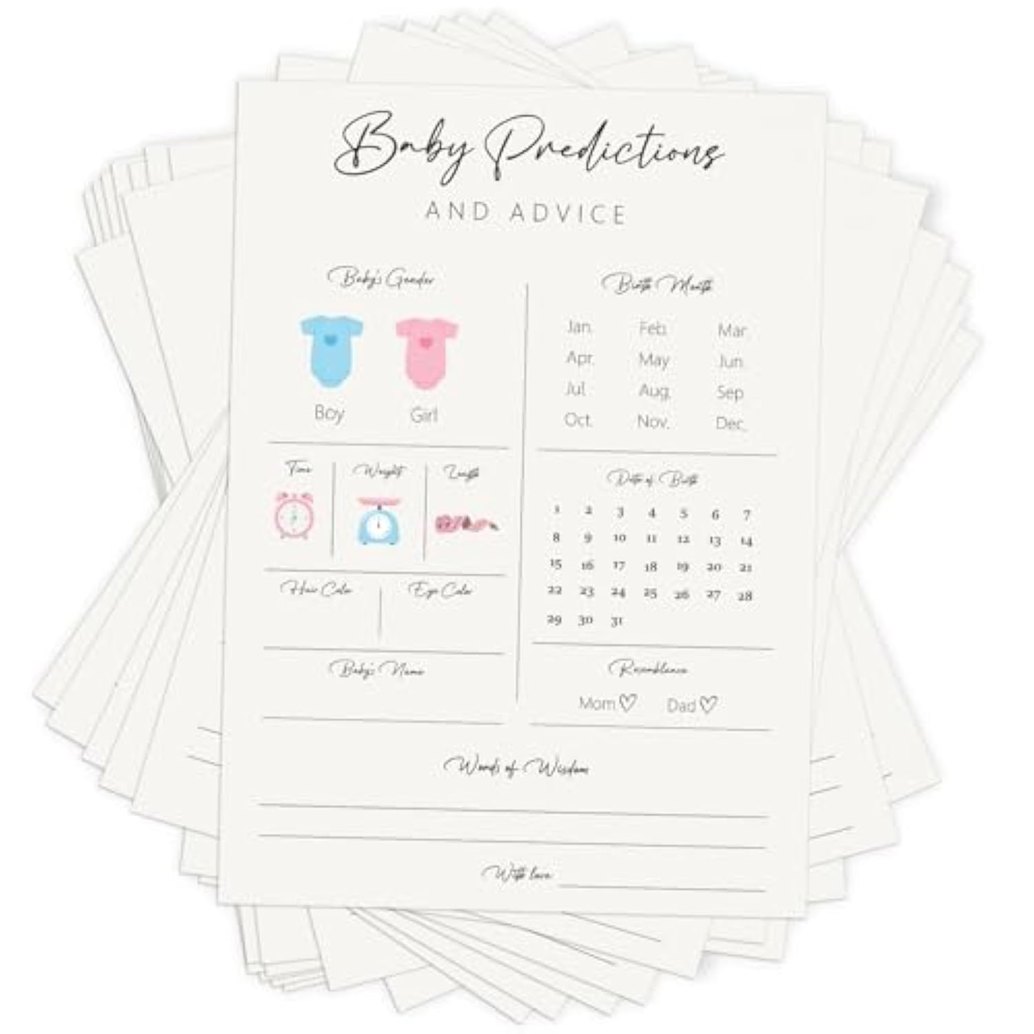 Baby Predictions And Advice Cards, 50 Pcs Baby Shower Game Cards, Advice And Wishes For New Parents, Fun Gender Reveal Games Boy Or Girl (Pattern)