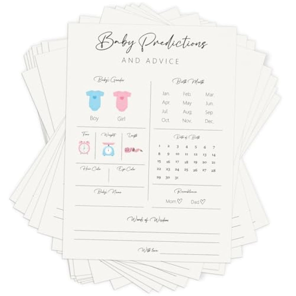 Baby Predictions And Advice Cards, 50 Pcs Baby Shower Game Cards, Advice And Wishes For New Parents, Fun Gender Reveal Games Boy Or Girl (Pattern)