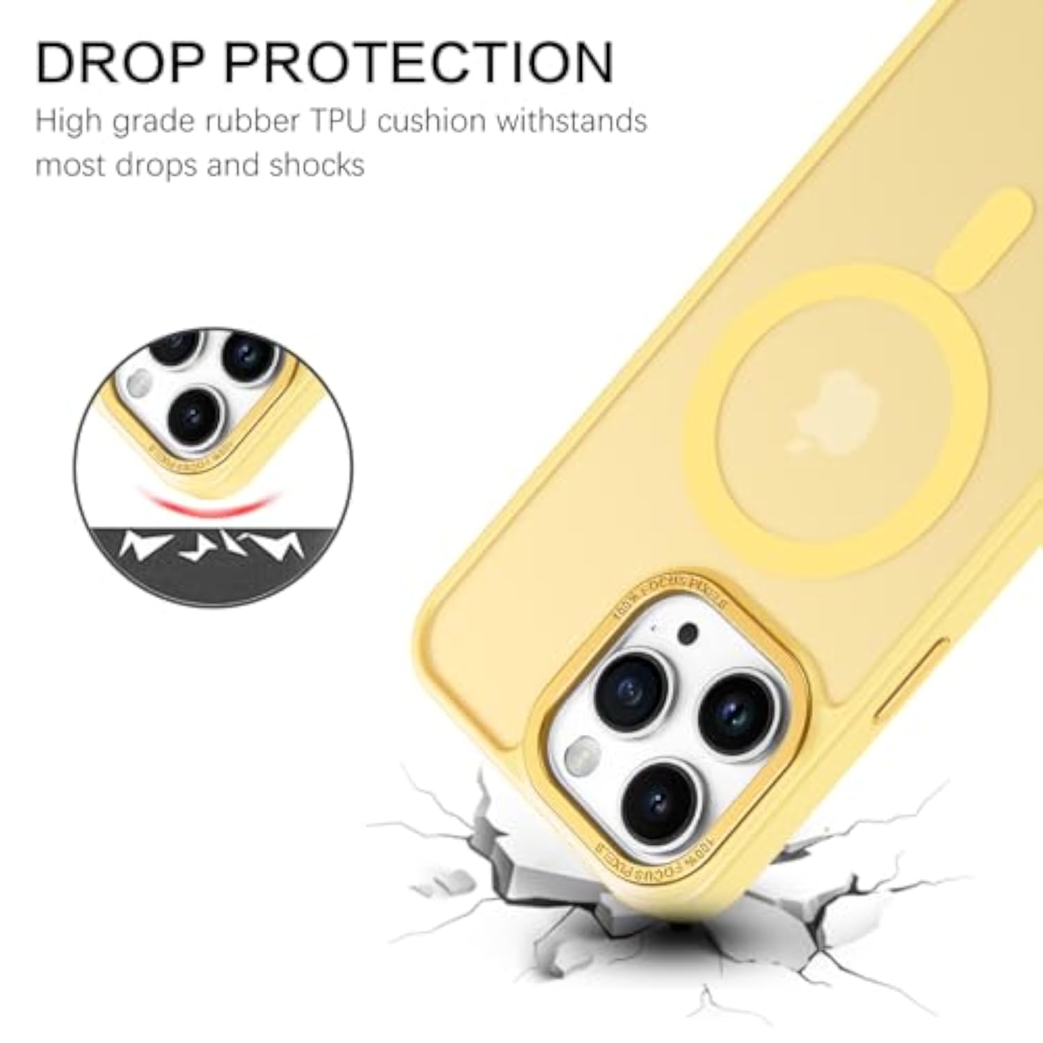 Magnetic Translucent Matte Frosted Anti-Fingerprint Slim Shockproof Protective Case for iPhone 15 Pro Max 6.7" Yellow