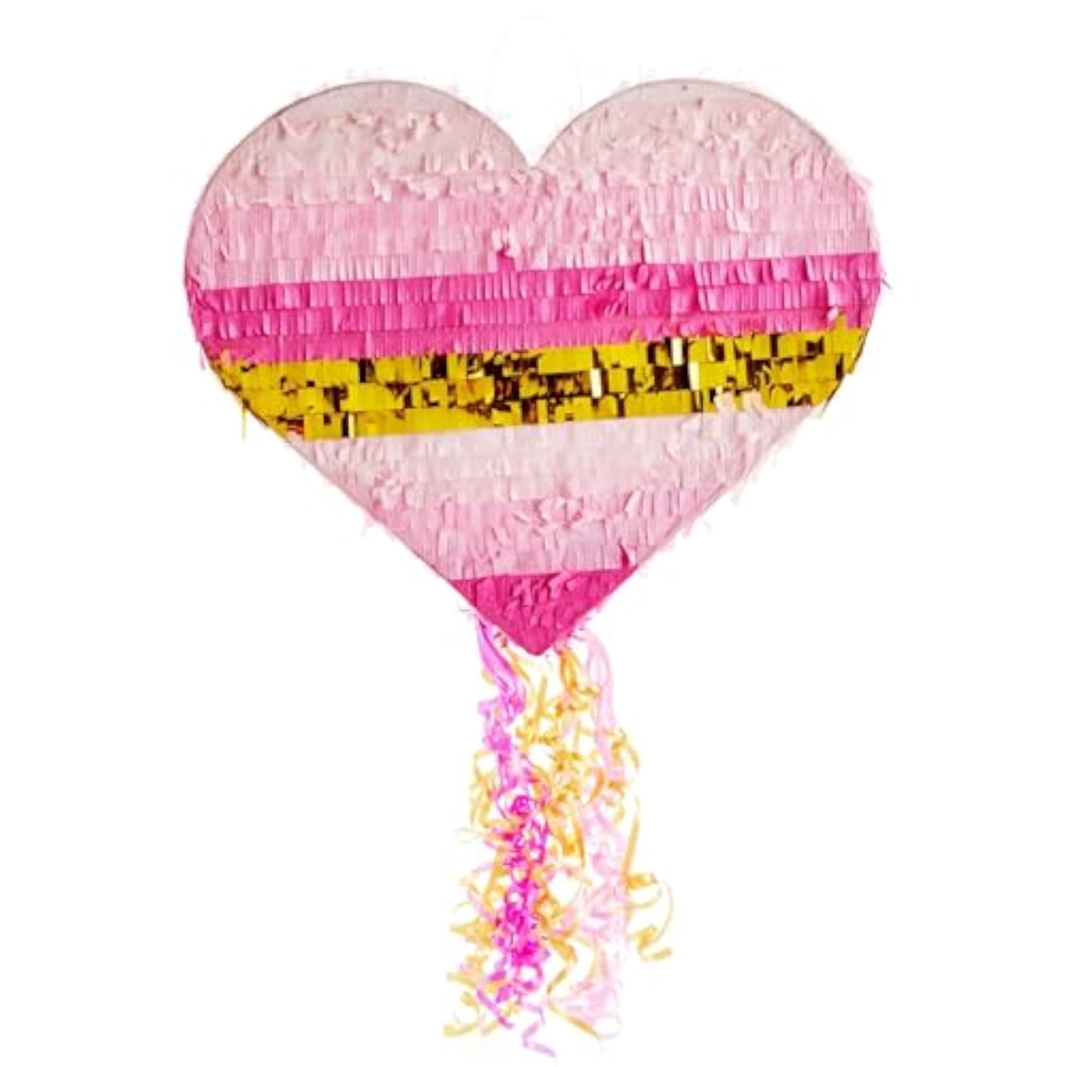 Pull String Pinata - 16 X 13 X 3 In, Pink & Gold Ombre - Heart Shaped Pinata For Girls' Birthday Party Supply & Decoration