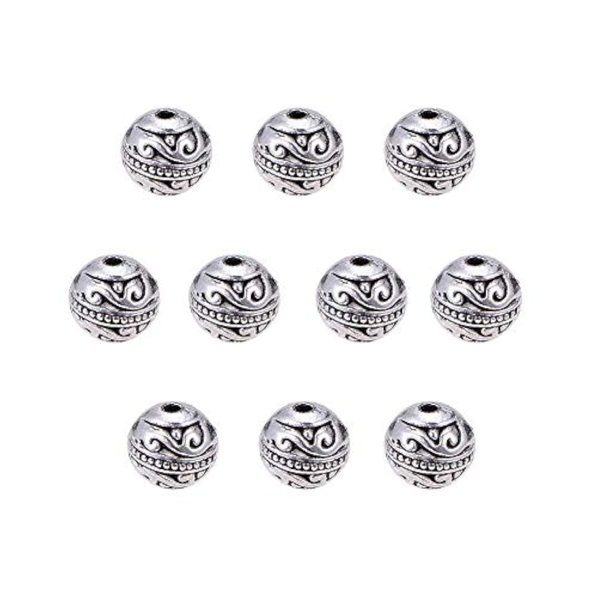 60PCS 8mm Antique Silver Spacer Beads for DIY Bracelets & Jewelry Making