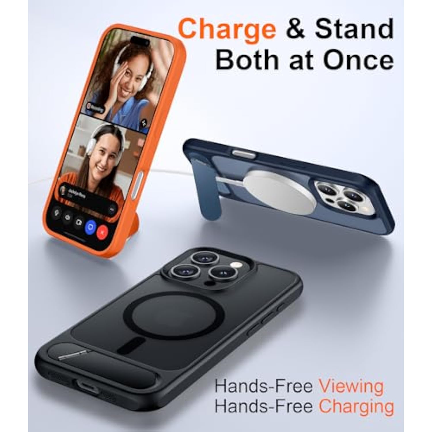 Magnetic iPhone 16 Pro Case with Kickstand, MagSafe, Shockproof, Slim Matte