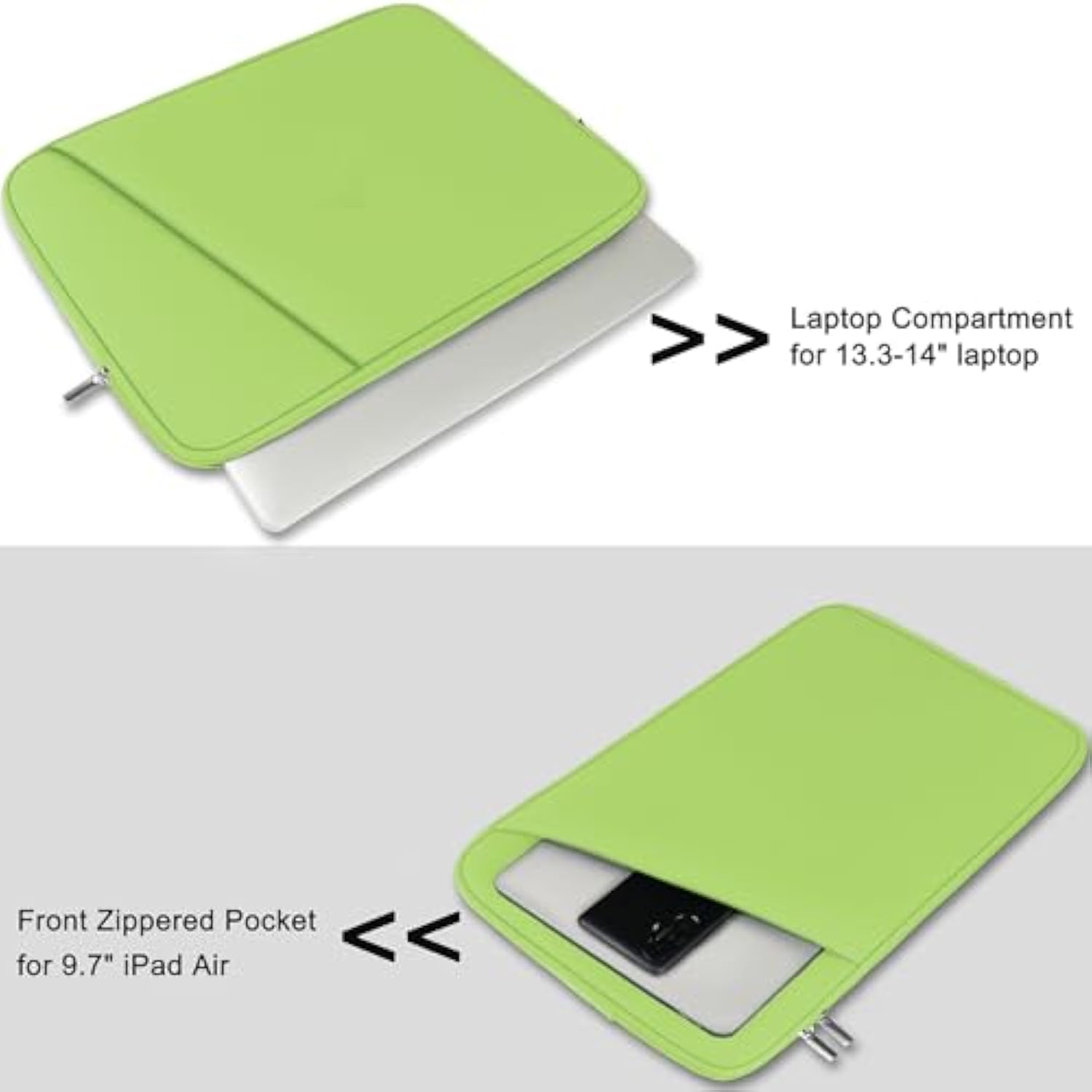 Askuko Laptop Sleeve 14 Inch, Shockproof Protective Computer Cover, Durable Carrying Bag Laptop Case Compatible With 14"" Macbook Air/Pro Hp Asus Lenovo Notebook, Light Green