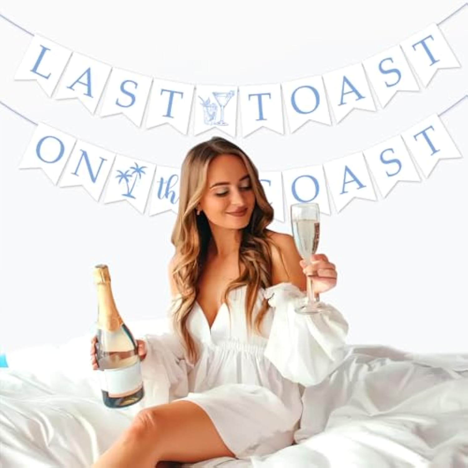 Last Toast On The Coast Bachelorette Party Banner Coastal Bachelorette Party Decorations Blue White Shell Champagne Palm Tree Garland Banner For Girl Beach Bachelorette Bridal Shower Party Supplies