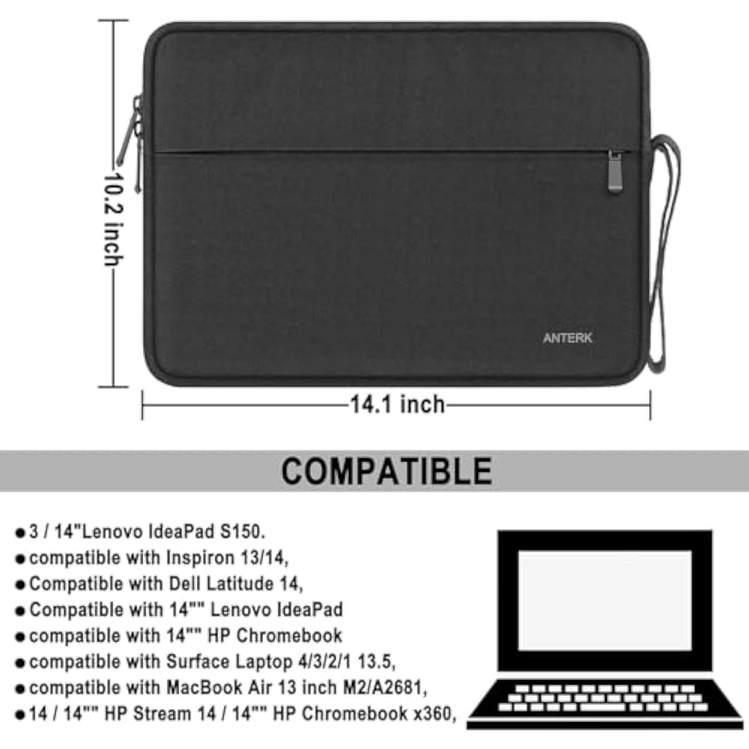Laptop Sleeve 14 Inch, Water Resistant Traveling Computer Cover With Handle, Shockproof Protective Carrying Laptop Case Compatible For 14 Inch Macbook Air/Pro, Hp, Dell, Asus, Lenovo, Black