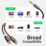 UGREEN RCA to Aux Cable 3.5mm Male to 2RCA Female Adapter Hi-Fi Sound Auxiliary Stereo Audio Cord Gold Plated Y Splitter 1/8 to RCA Connector for iPhone MP3 Tablet Computer Speaker, 0.8FT