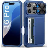 iPhone 16 Pro Case with Card Holder, Slide Camera Cover, Military-Grade Protection, Blue