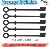[4-Piece] USB Caps for USB C Cable - Tether/Cap Provides Dust and Oxidation Protection, Projection Adapter Cover, Protects During Travel, Portable,