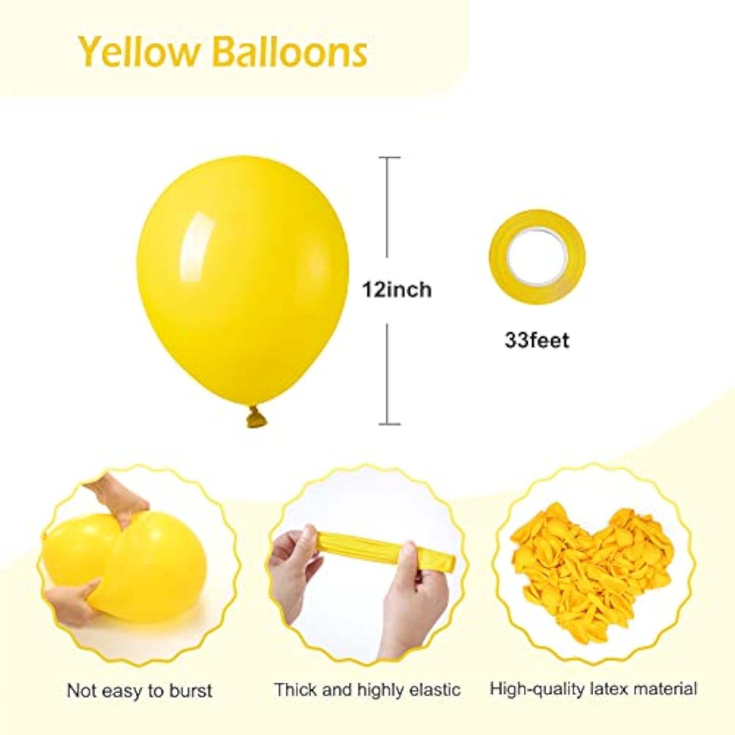 12 Inch Yellow Balloons, 50 Pack Latex Party Balloons Helium Quality For Birthday, Graduation, Baby Shower, Wedding - Sunflower Bee Theme Decorations (With Ribbon)