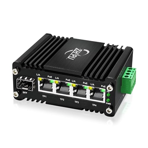 Mini Industrial 4 Ports Gigabit Poe Switch With Dc1248V Redundant Power Input, 12V Poe Switch With Sfp, Ieee802.3Af/At @120W, Compact Poe Power For Voip Systems/Solar Power/Rv Truck