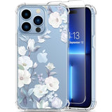 For Iphone 13 Pro Case With Screen Protector & Camera Lens Protector, [10Ft Military Grade Drop Protection] Clear Shockproof Slim Fit Floral Phone Case For Women 6.1" (Hibiscus)
