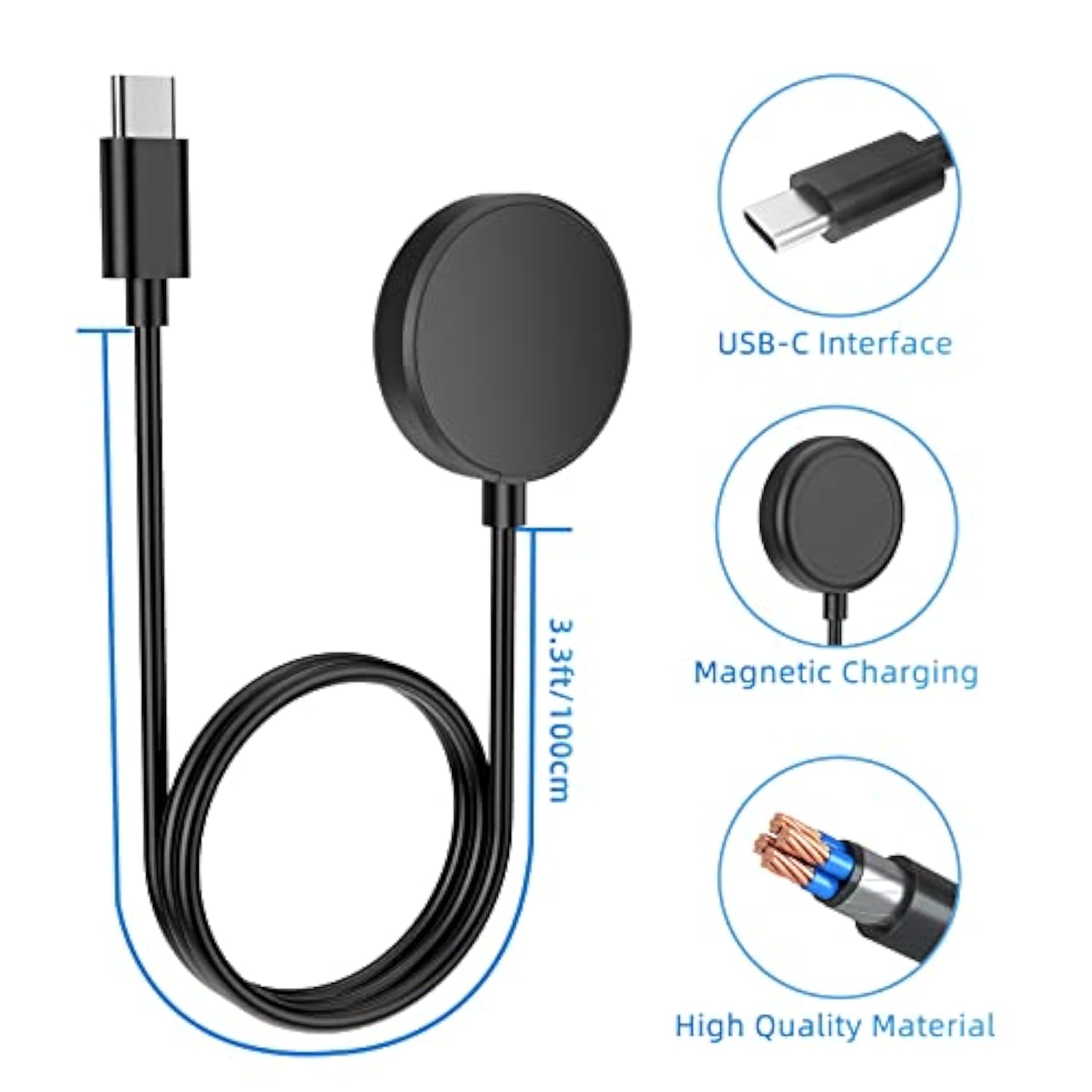 2 Pack Usb Type C Galaxy Watch Charger Cable Compatible With Samsung Galaxy Watch 7/6 Classic/6/5 Pro/5/4/4 Classic/3/Active 2/Active, Portable Wireless Charging Dock 3.3Ft…
