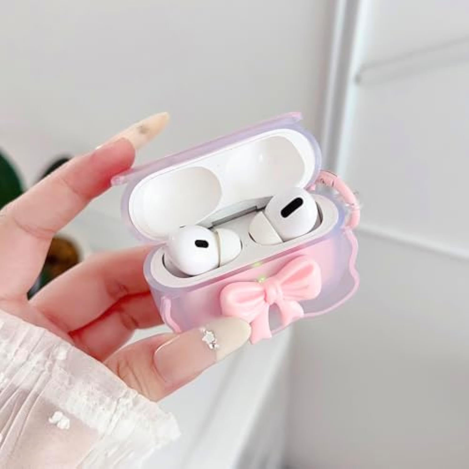 Cute Airpods Pro 2/1 Gen Clear Case, Girly 3D Bow Design Soft Tpu Protective Shockproof Kawaii Apple Ipod Pro 2Nd/1St Generation Cover With Cleaner Pen & Keychain Girls Women 2023/2022/2019 - Pink