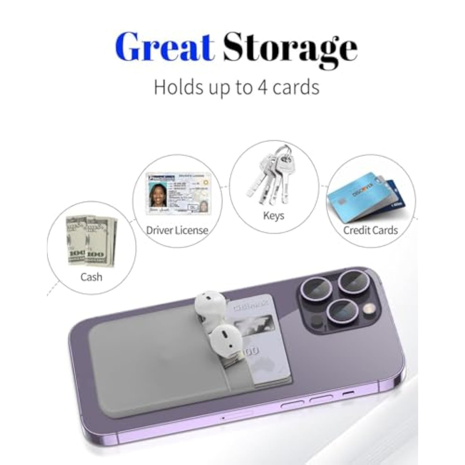 Silicone Card Holder Wallet Stick-On for Phone ID and Credit Cards
