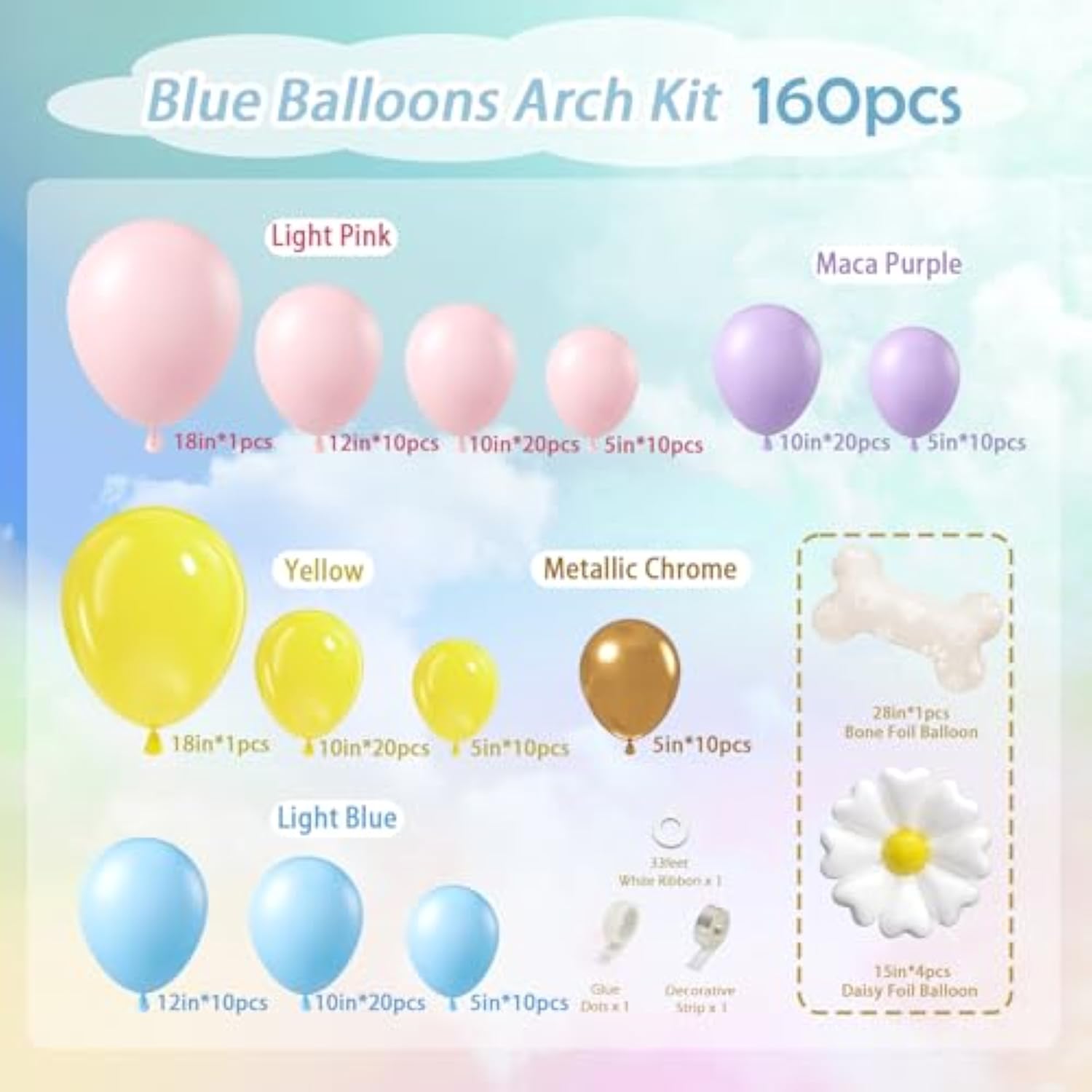 161Pcs Blue Balloon Arch Kit, Dog Paw Party Decor with Daisy & Bone Balloons