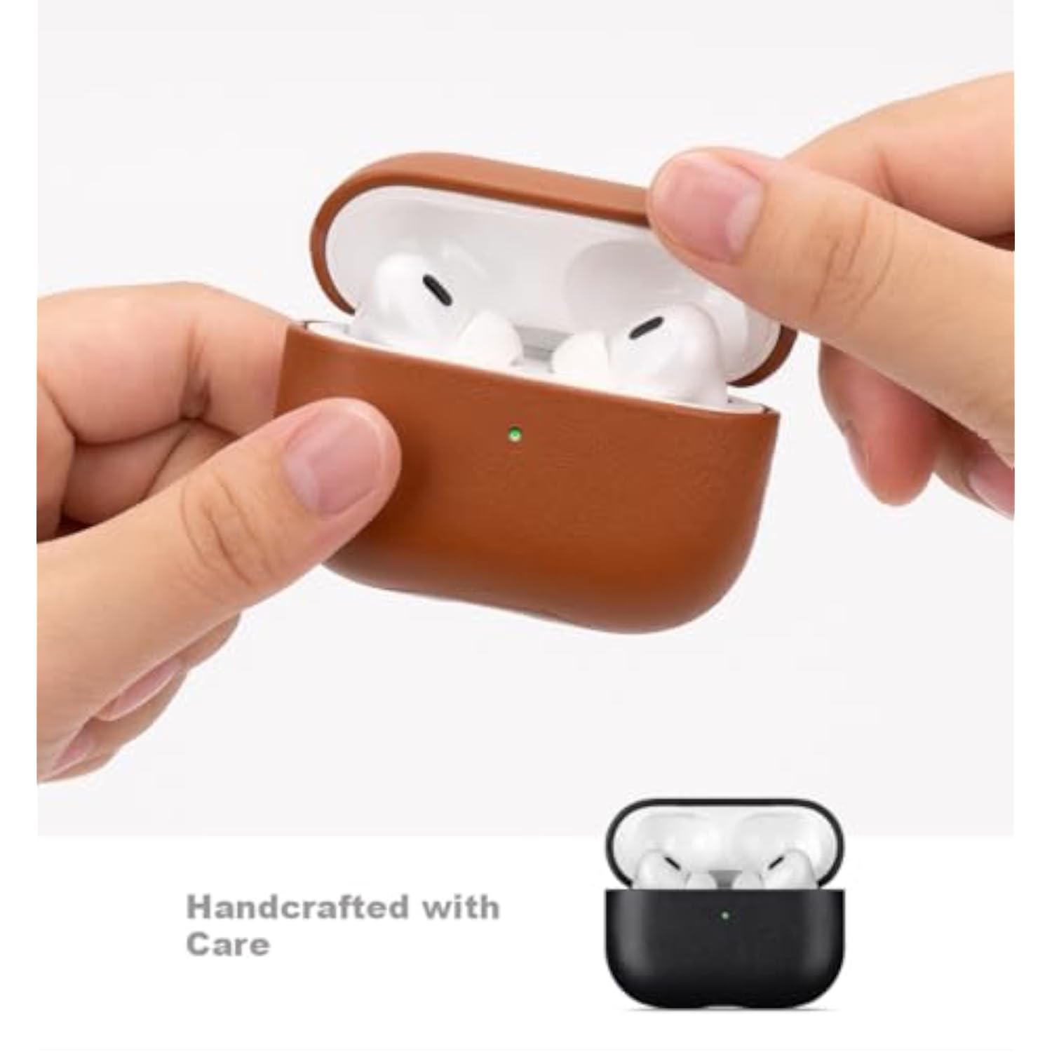 Handmade Leather Case for AirPods Pro 2nd Generation with Lanyard, Black