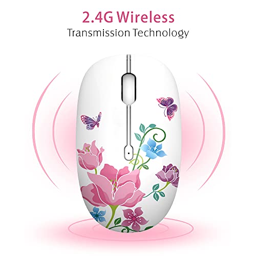 M101 Wireless Mouse Cute Silent Computer Mice With Usb Receiver, 2.4G Optical Wireless Travel Mouse 1600 Dpi For Laptop, Notebook, Pc, Computer (Butterfly)
