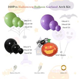 160Pcs Halloween Balloon Arch Kit - Green, Purple & Black with Spider and Pumpkin Foil Balloons