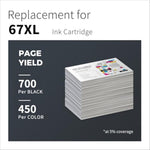 Remanufactured 67Xl Ink Replacement For Hp Deskjet 2700 2755E 2700E 4155E 4155 Envy 6000 6055E 6400 6455E, Black, Tri-Color, 2-Pack