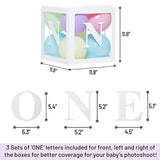 One Boxes For 1St Birthday With 24 Balloons For 1 Year Old Party - Baby First Birthday Decorations Clear Cube Blocks 'One' Letters As Cake Smash Photoshoot Props In Pastels Rainbow Unicorn Theme