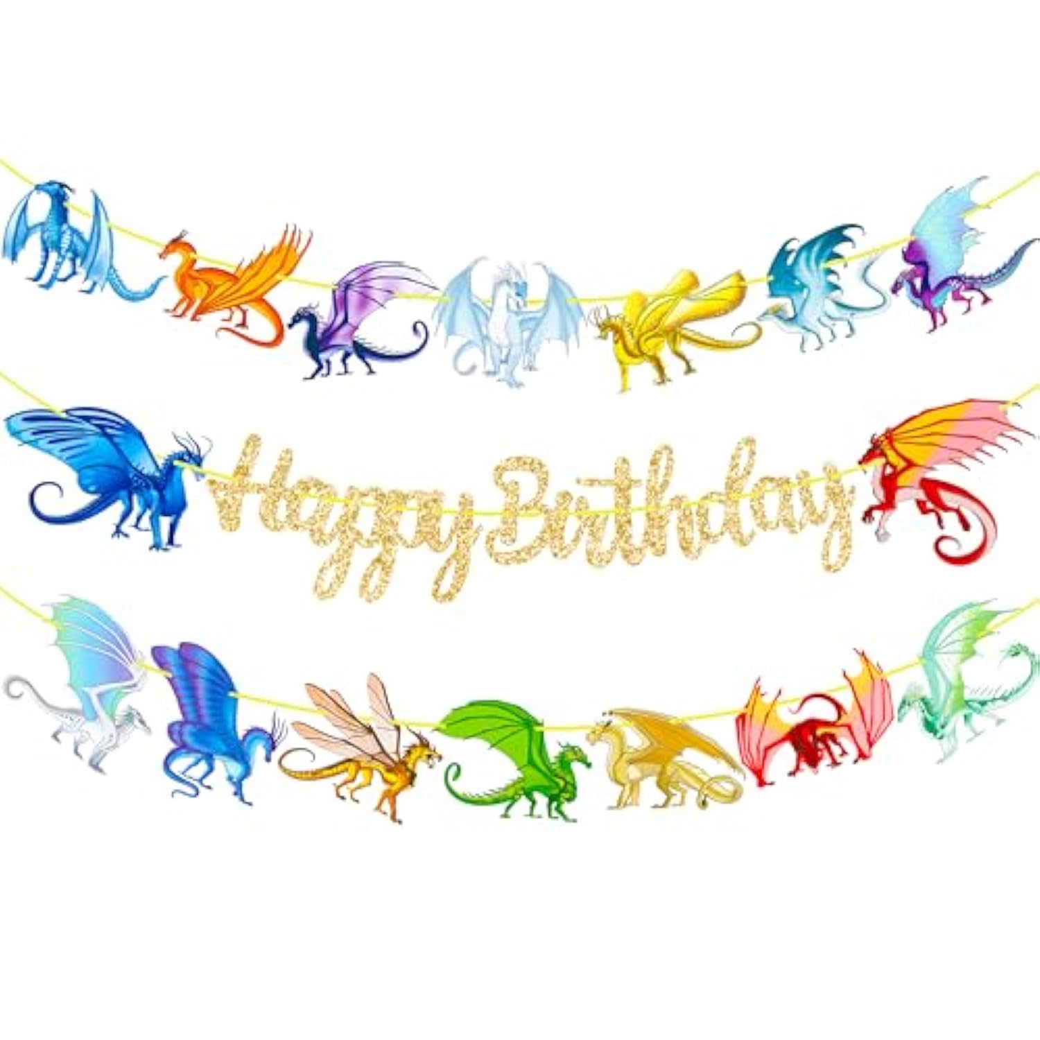 Dragon Birthday Party Banners Gold Happy Birthday Banners Fantasy Dragon Theme Birthday Party Hanging Decoration Baby Shower Supplies
