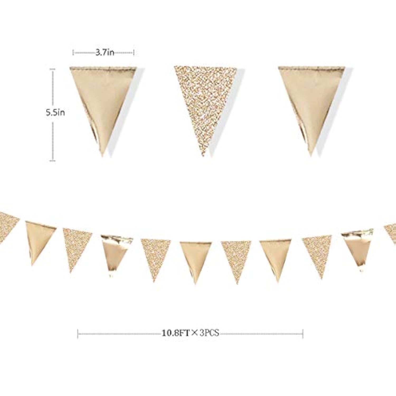 30 Ft Champagne Gold Double Sided Glitter Metallic Triangle Flag Bunti