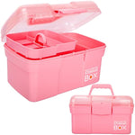 11In Mutipurpose Storage Box Organizer With Removable Tray, Portable Small Craft Organizer With Handle, Plastic Clear Tool Box Art Case For Makeup, Sewing, Nail, Hair Accessories (Pink)