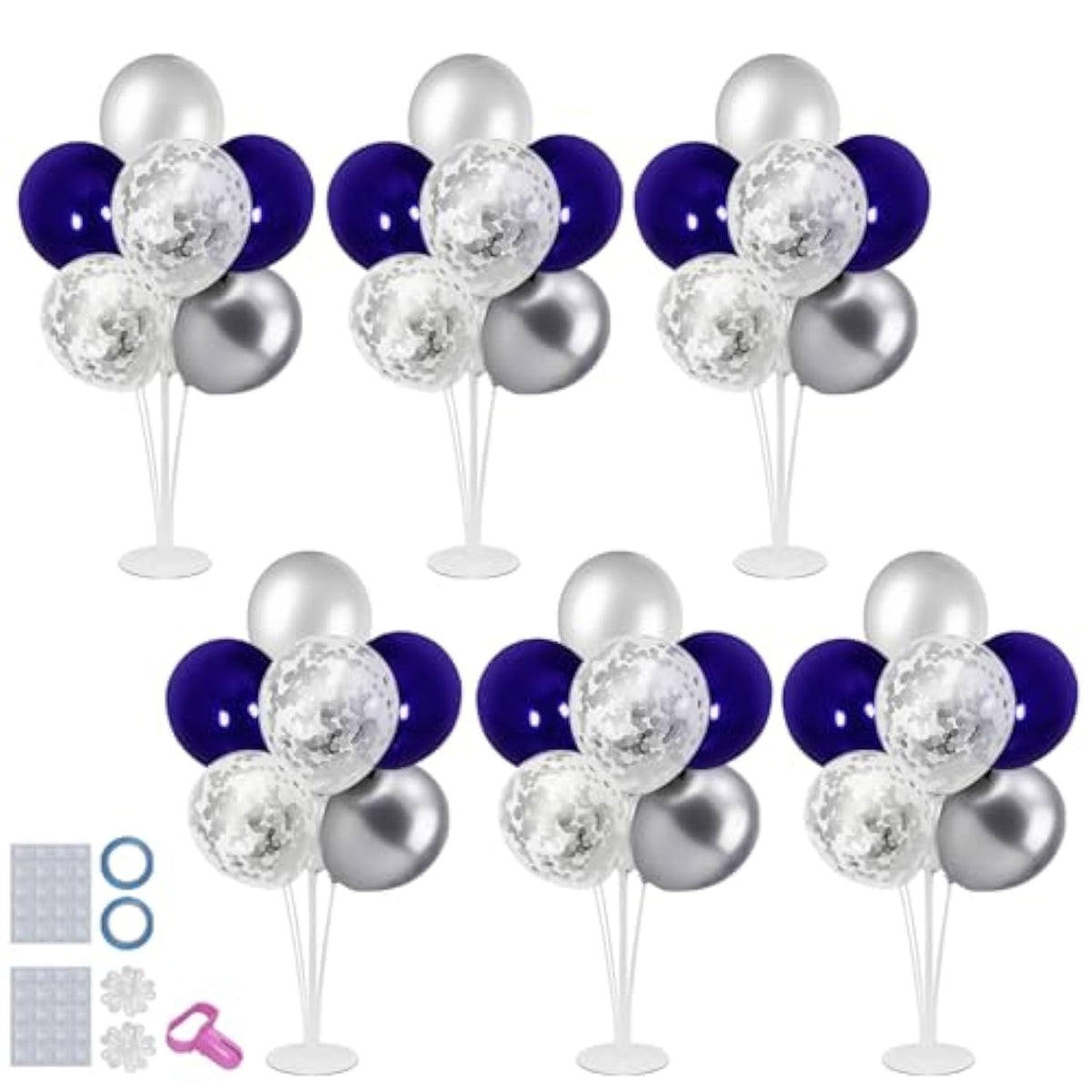 6 Set Balloon Stand With Blue And Silver Balloons Centerpiece Table Decorations Birthday Graduation Bridal Shower Wedding Anniversary Father'S Day Retirement New Years Decorations 2025