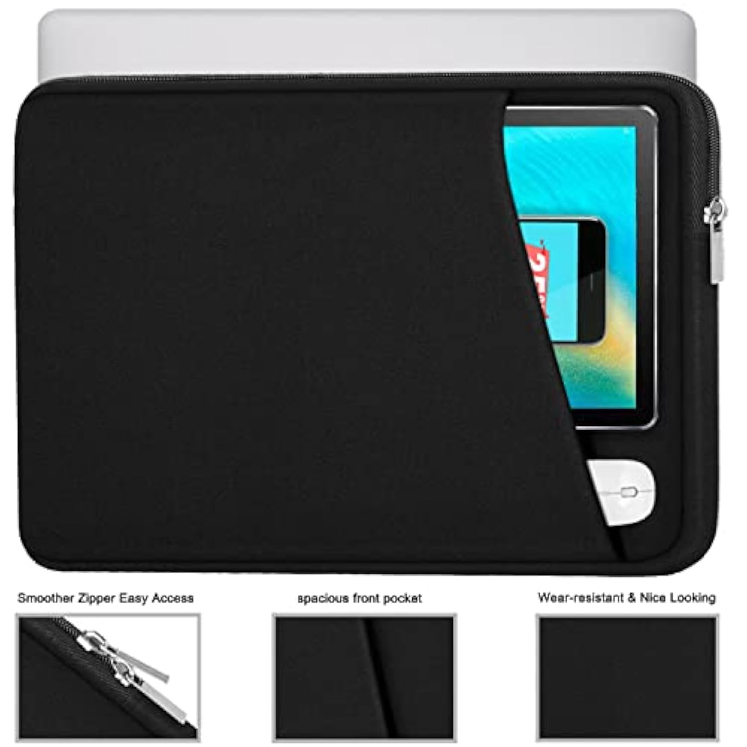Laptop Sleeve, Durable Briefcase Shockproof Protective Case, Handbags Portable Laptop Bag For 15.6 Inch Hp Dell Asus Lenovo Notebook Computer With Front Pocket, Black
