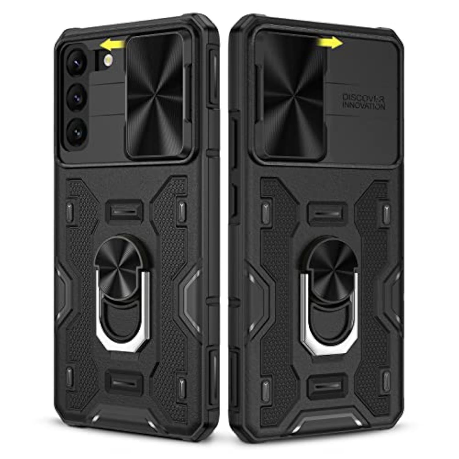 Samsung Galaxy S22 Case with Stand & Camera Cover Black, Protective Phone Case with 360° Foldable Kickstand, Wireless Charging Compatible, Shock Absorption and Drop Protection