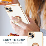 For Iphone 13 Mini Case With Ring Stand [360°Rotatable Ring Holder Magnetic Kickstand] [Support Car Mount] Plated Rose Gold Edge Soft Tpu Luxury Protective Phone Case Cover, White