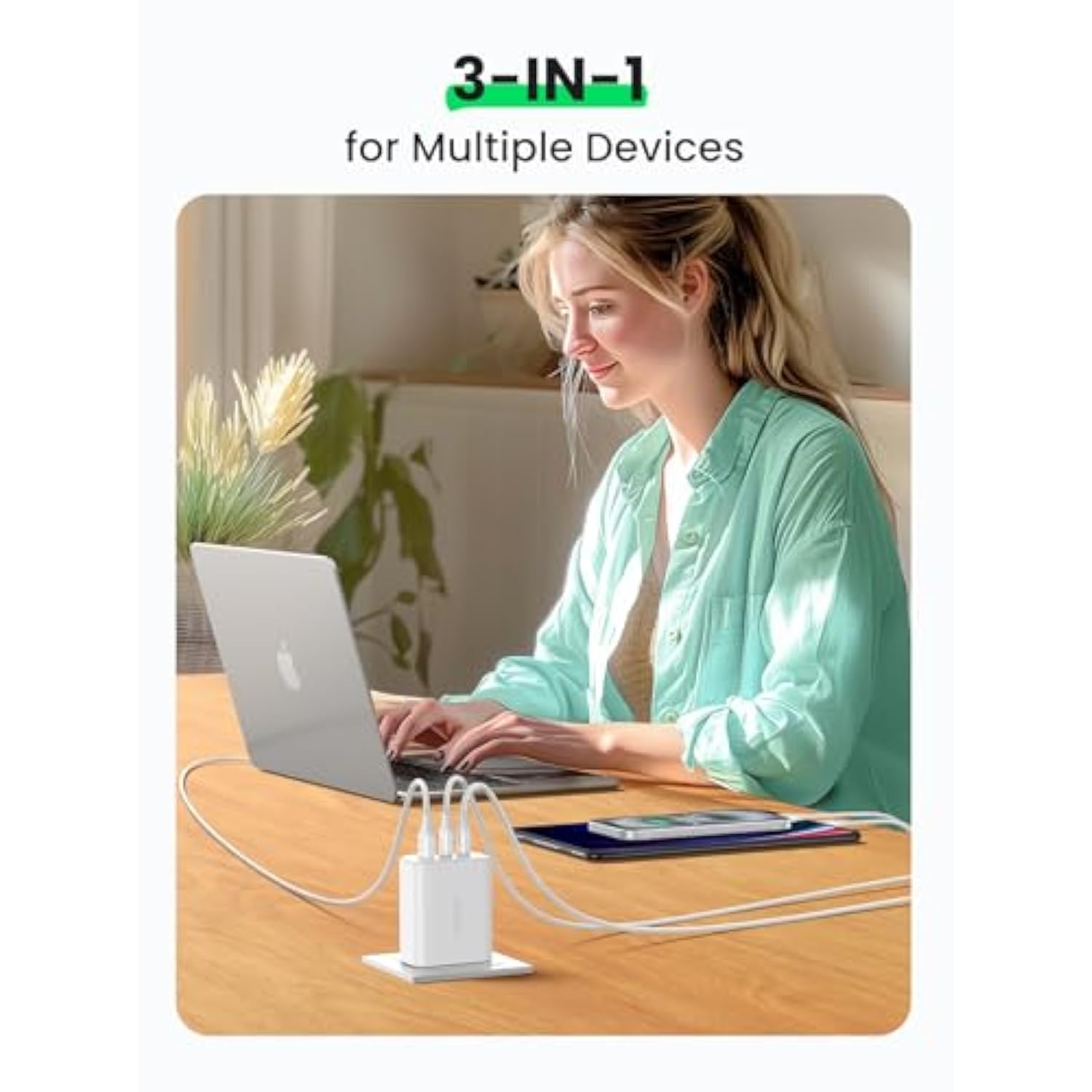 UGREEN 65W USB C Charger, 3 Ports Compact Foldable Fast Wall Charger Block, USB C Power Adapter for MacBook Pro/Air, iPhone 16/15/14, iPad Pro, Dell XPS, Steam Deck, Galaxy S24, Pixel 8/7