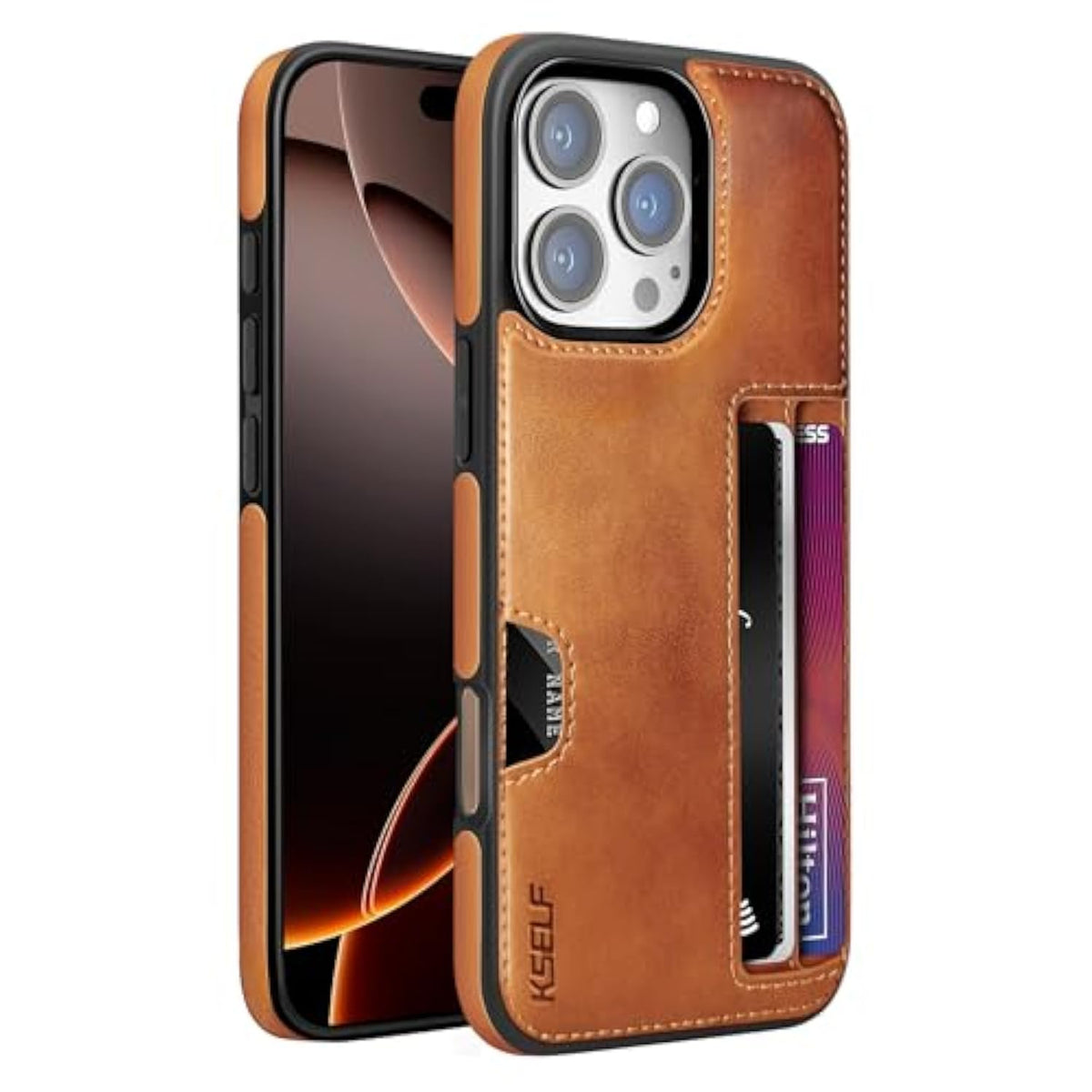 Leather Case For Iphone 16 Pro Max With Card Holder Soft Leather Wallet Case, Protective Slim Shockproof Phone Cover For Man Women (Brown)