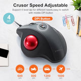 Wired Ergonomic Trackball Mouse, Optical Vertical Rollerball Mice, Silent Buttons, 34Mm Trackball, 600/800/1200/1600 Dpi, Compatible With Macbook, Laptop, Computer, Windows, Macos, Red