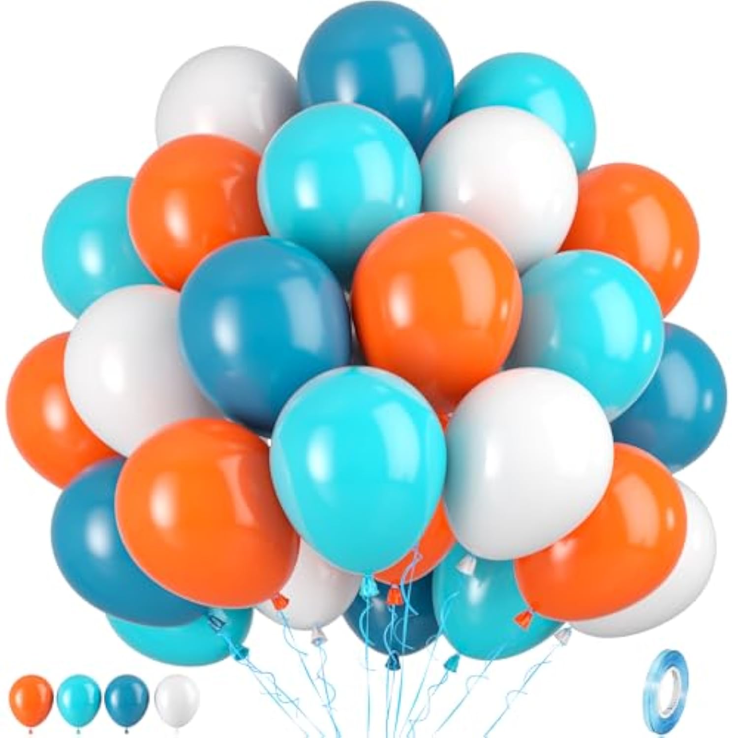 Blue And Orange Balloons, Blue And Orange White Balloons, Retro Turquoise Teal Blue White Balloon For Boys Man Kids Outer Space Theme Party Birthday Baby Shower Gender Reveal Wedding Decorations