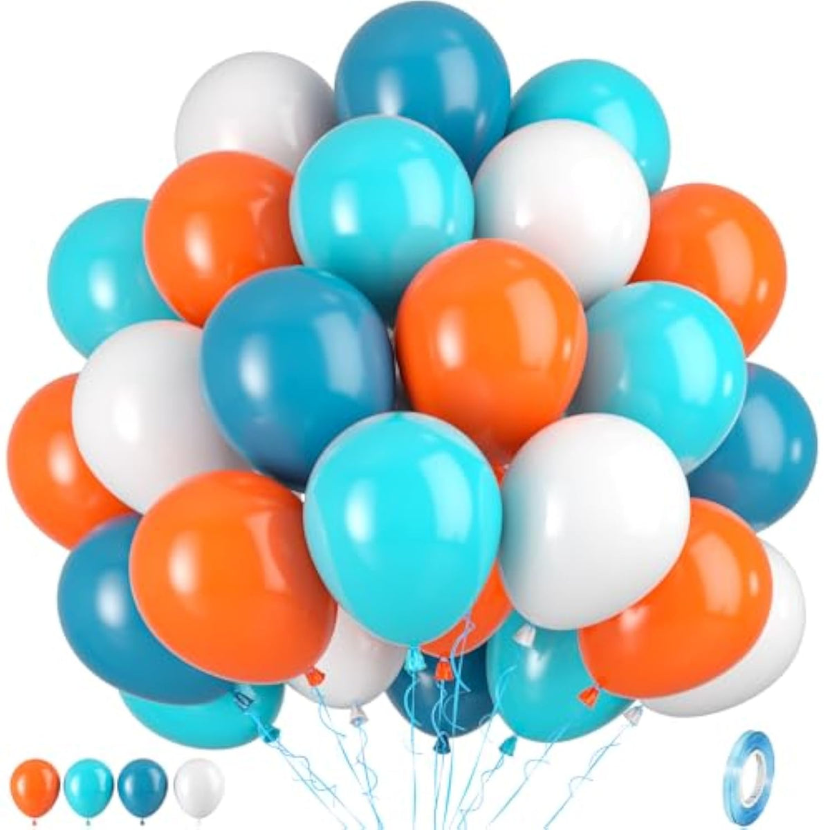 Blue And Orange Balloons, Blue And Orange White Balloons, Retro Turquoise Teal Blue White Balloon For Boys Man Kids Outer Space Theme Party Birthday Baby Shower Gender Reveal Wedding Decorations