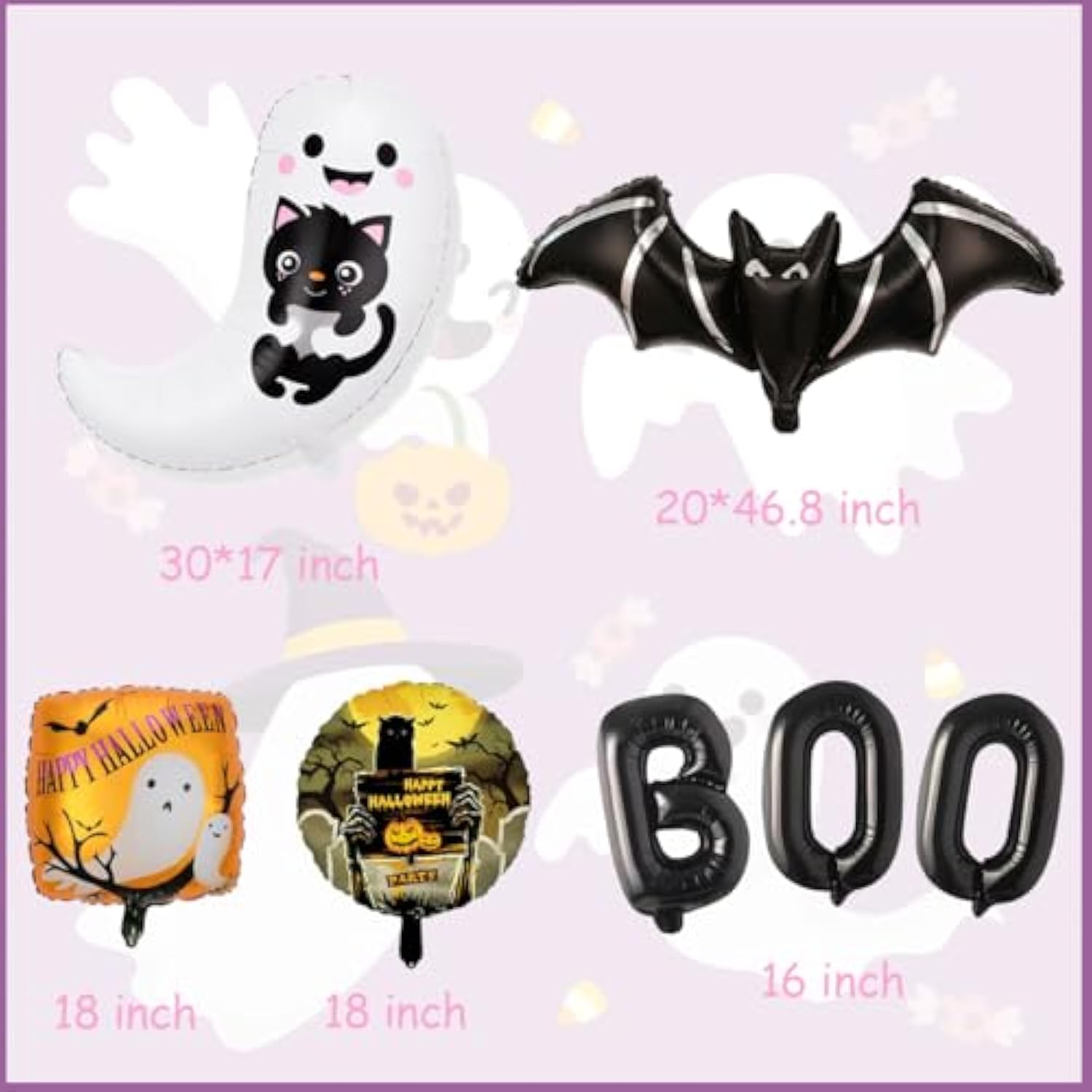 8pcs Halloween Bat Ghost Boo Balloons Black Foil Balloons for Party Decorations