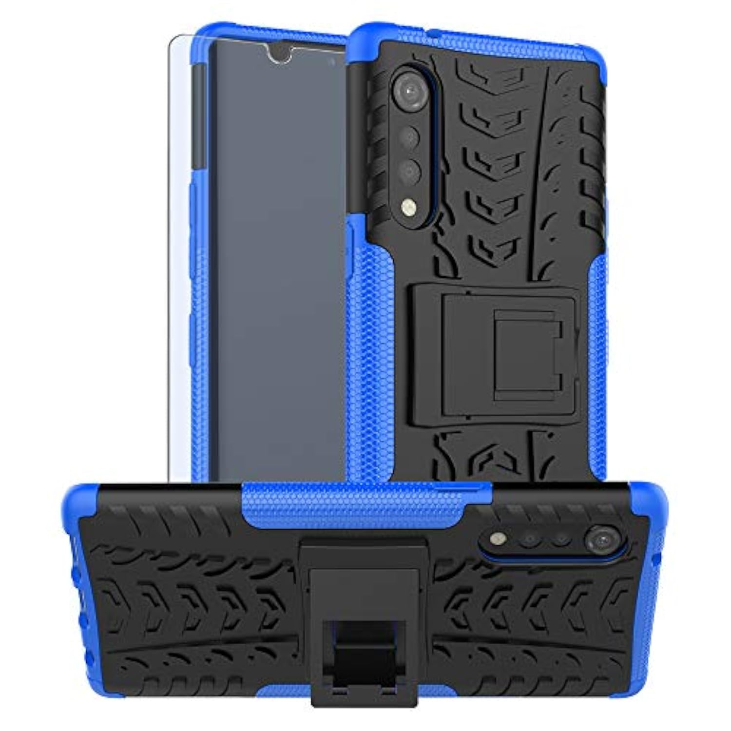 For Lg Velvet Case,With Hd Screen Protector, [Shockproof] Tough Rugged Dual Layer Protective Case Hybrid Kickstand Cover For Lg Velvet 5G (Blue)