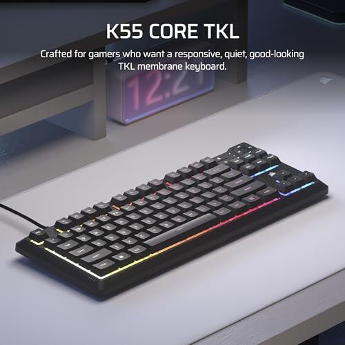 K55 Core Tkl Rgb Gaming Keyboard Tenkeyless, 8-Zone Rgb, Quiet Membrane Keys, Spill Resistant, Media Keys, 1000Hz Polling Na Layout Black