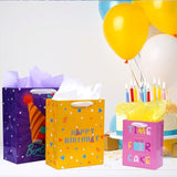 8 Pack Birthday Gift Bags Assorted Sizes (2 Extra Large 15", 3 Large 13",3 Medium 9") With Ribbon Handle And Tissue Paper, Reusable And Perfect For Wrapping Present