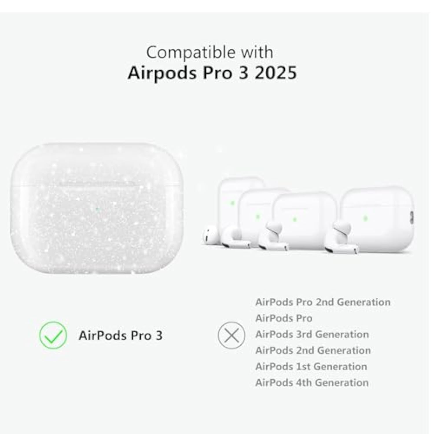 Clear Glitter Airpods Pro 3 Case with Sparkle Bling Design