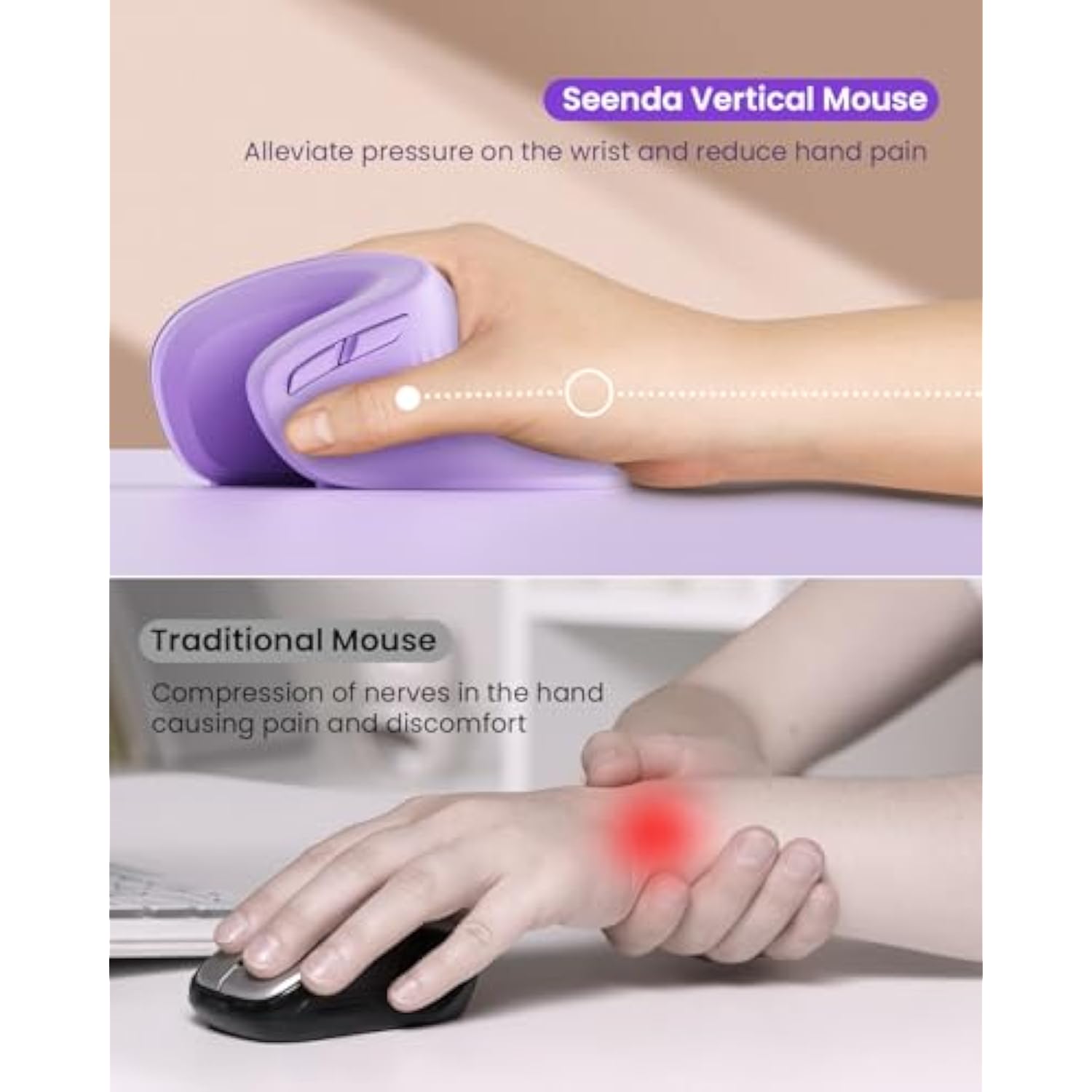 seenda Bluetooth Ergonomic Mouse - Dual Mode (2.4G + Bluetooth 4.0) Wireless V