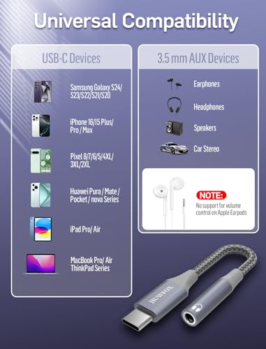 USB C to 3.5mm Headphone Jack Adapter, (2Pack) USB-C to Aux Audio Dongle Adapter Cord Compatible with iPad, iPhone 17 16 15,  Galaxy S25 S24